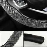 Diamond Bling Car Steering Wheel Cover with Crystal Rhinestones,3PCS Segmented Steering Wheel Protector,Universal for 99% Cars for Women(Black with White Diamond) - Close-Up Angle