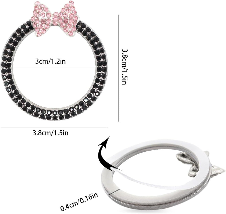 Bow Car Accessories,Pink Bow Tie Push Start Button Rhinestone Ring,Black Engine Start Stop Button Ring Car Decor,Bling Girly Ignition Charm