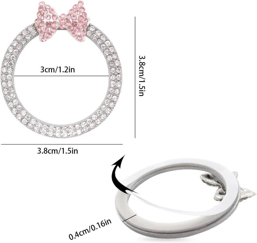 Pink Bow Car Accessories,Bow Tie Engine Start Button Ring,Bling Girly Silver Rhinestone Ring Start Stop Button Car Decor for Women,Ignition Ring Car Charm