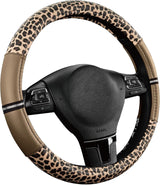 Leopard Steering Wheel Cover for Women, Cute Anti-Slip Microfiber Leather, Universal Fit 14.5-15 Inch Round Steering Wheel - Beige - Front View
