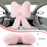 2 Pcs Car Neck Pillow Plush Butterfly Bow Car Headrest Pillow Comfortable Seat Neck Support Cute Head Rest Accessories for Driving Travel Driver Chair Girl Style Interior Decor(Pink) - Front View