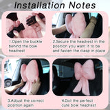 2 Pcs Car Neck Pillow Plush Butterfly Bow Car Headrest Pillow Comfortable Seat Neck Support Cute Head Rest Accessories for Driving Travel Driver Chair Girl Style Interior Decor(Pink) - Side View