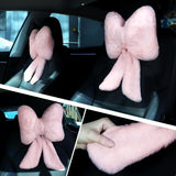 2 Pcs Car Neck Pillow Plush Butterfly Bow Car Headrest Pillow Comfortable Seat Neck Support Cute Head Rest Accessories for Driving Travel Driver Chair Girl Style Interior Decor(Pink) - Top-Down View