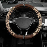 Leopard Steering Wheel Cover for Women, Cute Anti-Slip Microfiber Leather, Fits D Shape Flat Bottom Steering Wheel 14.5-15 Inch - Brown