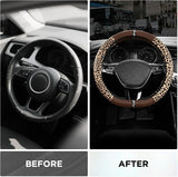 Leopard Steering Wheel Cover for Women, Cute Anti-Slip Microfiber Leather, Fits D Shape Flat Bottom Steering Wheel 14.5-15 Inch - Brown