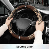 Leopard Steering Wheel Cover for Women, Cute Anti-Slip Microfiber Leather, Fits D Shape Flat Bottom Steering Wheel 14.5-15 Inch - Brown - 45-Degree Angle
