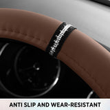 Leopard Steering Wheel Cover for Women, Cute Anti-Slip Microfiber Leather, Fits D Shape Flat Bottom Steering Wheel 14.5-15 Inch - Brown - Close-Up Angle