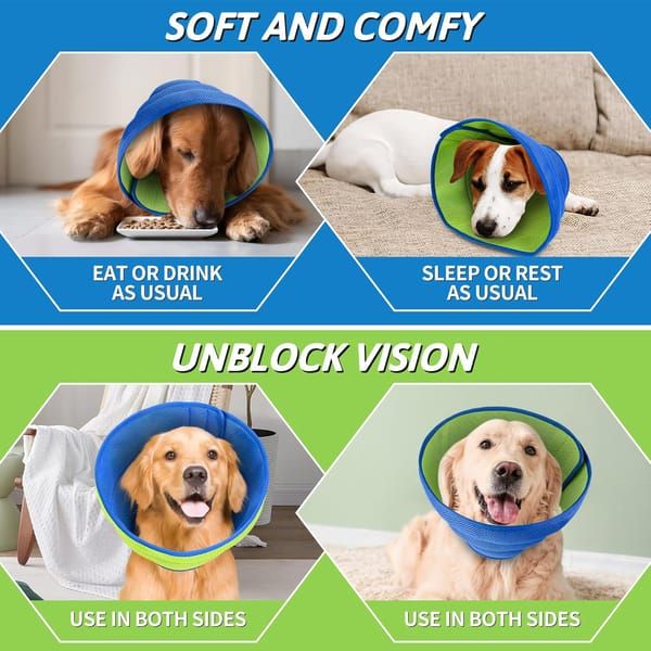 Soft Breathable Dog Cone Collar, Adjustable Pet Recovery E‑Collar for Medium Dogs & Cats, Anti‑Licking Wound Protection Elizabethan Collar, Size M