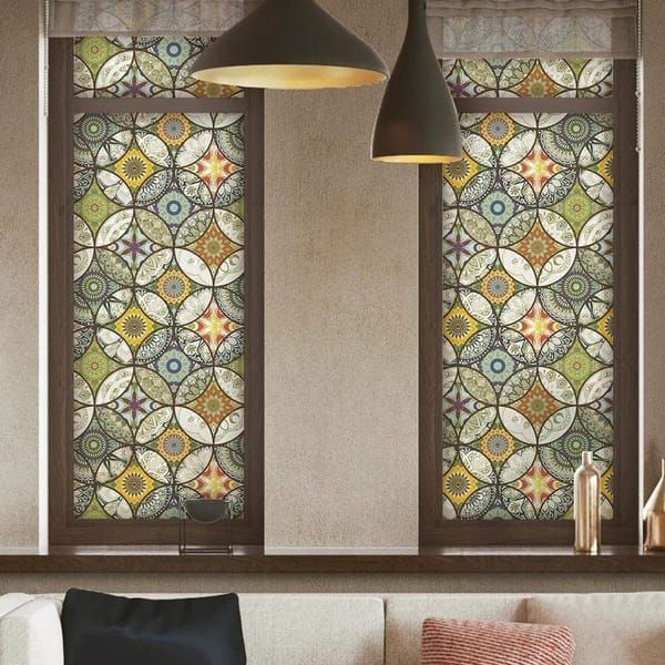 Stained Glass Effect Decorative Window Film, Static‑Free Self‑Adhesive Frosted Privacy Window Protective Film, 60cm x 200cm