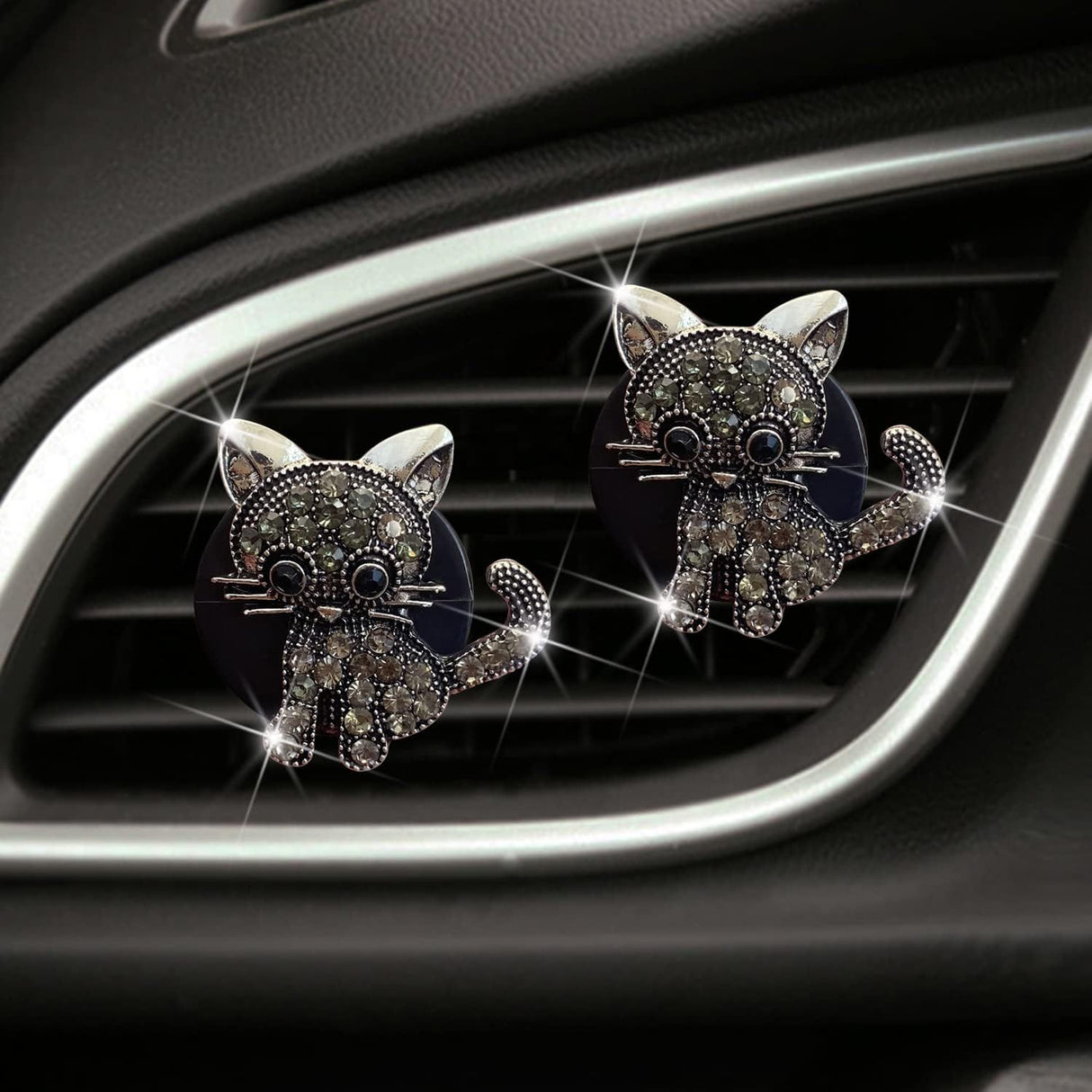 Bling Rhinestone Car Air Vent Clip,Dashboard Outlet Clip,Car Air Freshener Vent Clips,Car Air Conditioning Outlet Clip Decorative,Bling Car Accessories Car Interior Decoration Charm,Cute Car Decor (Cute kitten-BK)
