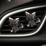 Bling Rhinestone Car Air Vent Clip,Dashboard Outlet Clip,Car Air Freshener Vent Clips,Car Air Conditioning Outlet Clip Decorative,Bling Car Accessories Car Interior Decoration Charm,Cute Car Decor (Cute kitten-BK) - Front View