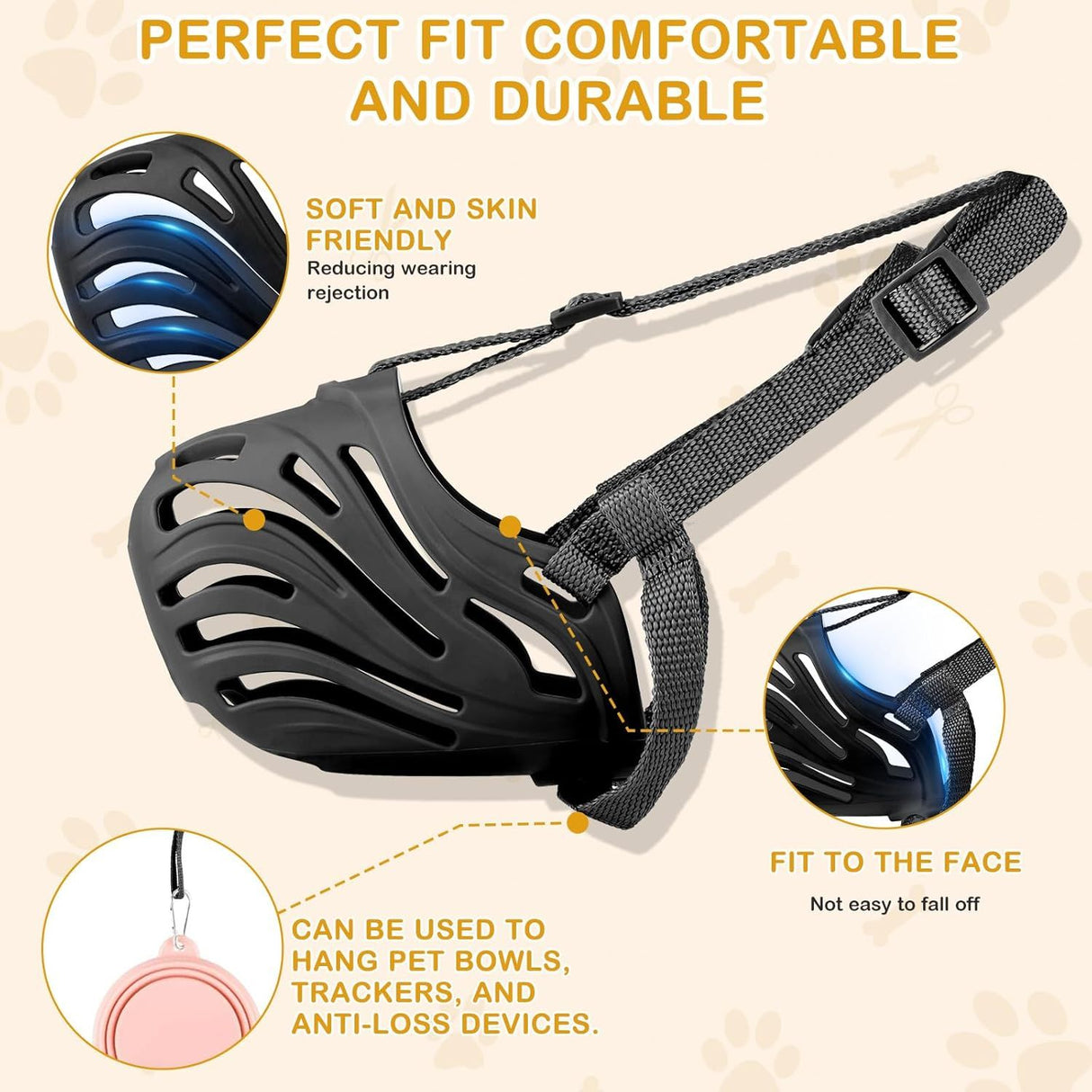Dog Muzzle, Soft Breathable Dog Muzzles Suitable Dogs, Adjustable Basket Muzzles Prevents Chewing and Biting for Grooming Trimming Training(M)