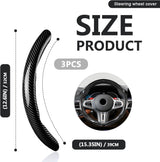 3pcs Universal Carbon Fiber Steering Wheel Cover - Anti-Slip & Segmented Design, Universal 99% Durable Steering Wheel Protector for Men and Women, Car Interior Accessory (Black) - Front View