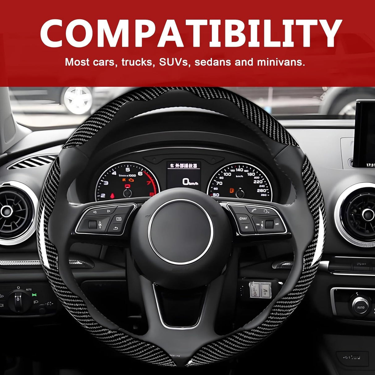 3pcs Universal Carbon Fiber Steering Wheel Cover - Anti-Slip & Segmented Design, Universal 99% Durable Steering Wheel Protector for Men and Women, Car Interior Accessory (Black)