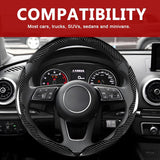 3pcs Universal Carbon Fiber Steering Wheel Cover - Anti-Slip & Segmented Design, Universal 99% Durable Steering Wheel Protector for Men and Women, Car Interior Accessory (Black) - Close-Up Angle