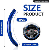 3pcs Universal Carbon Fiber Steering Wheel Cover - Anti-Slip & Segmented Design, Universal 99% Durable Steering Wheel Protector for Men and Women, Car Interior Accessory (Blue) - Front View