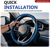 3pcs Universal Carbon Fiber Steering Wheel Cover - Anti-Slip & Segmented Design, Universal 99% Durable Steering Wheel Protector for Men and Women, Car Interior Accessory (Blue) - Rear View