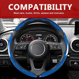 3pcs Universal Carbon Fiber Steering Wheel Cover - Anti-Slip & Segmented Design, Universal 99% Durable Steering Wheel Protector for Men and Women, Car Interior Accessory (Blue) - Close-Up Angle