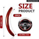 3pcs Universal Carbon Fiber Steering Wheel Cover - Anti-Slip & Segmented Design, Universal 99% Durable Steering Wheel Protector for Men and Women, Car Interior Accessory (Red) - Front View