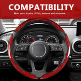 3pcs Universal Carbon Fiber Steering Wheel Cover - Anti-Slip & Segmented Design, Universal 99% Durable Steering Wheel Protector for Men and Women, Car Interior Accessory (Red) - Close-Up Angle