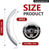 3pcs Universal Carbon Fiber Steering Wheel Cover - Anti-Slip & Segmented Design, Universal 99% Durable Steering Wheel Protector for Men and Women, Car Interior Accessory (White) - Front View