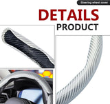 3pcs Universal Carbon Fiber Steering Wheel Cover - Anti-Slip & Segmented Design, Universal 99% Durable Steering Wheel Protector for Men and Women, Car Interior Accessory (White) - Side View