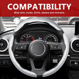 3pcs Universal Carbon Fiber Steering Wheel Cover - Anti-Slip & Segmented Design, Universal 99% Durable Steering Wheel Protector for Men and Women, Car Interior Accessory (White) - Close-Up Angle