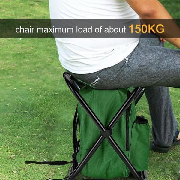 Black Insulated Cooler Backpack Chair, Folding Stool for Picnic & BBQ Outdoor Camping