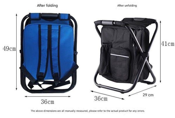 Black Insulated Cooler Backpack Chair, Folding Stool for Picnic & BBQ Outdoor Camping
