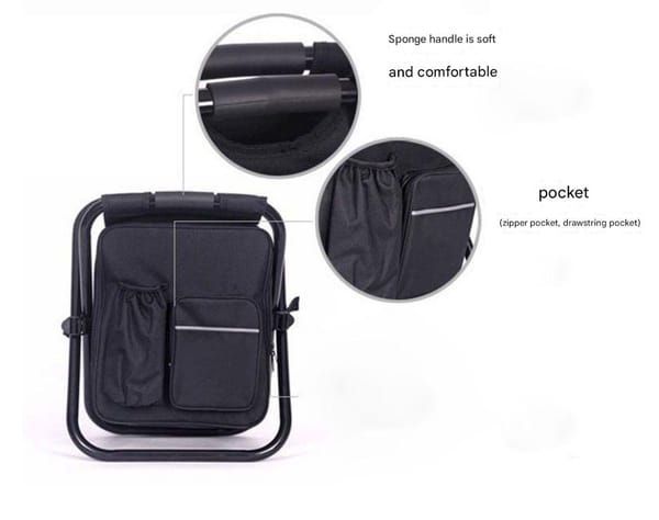 Black Insulated Cooler Backpack Chair, Folding Stool for Picnic & BBQ Outdoor Camping
