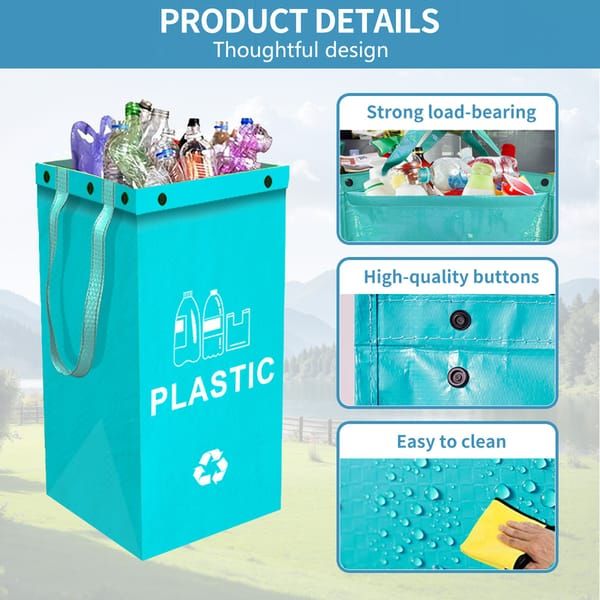 Collapsible Recycling Bags 40L, Waterproof Reusable Laminated Waste Sorting Bins with Carry Handles, Paper Brown & Glass Grey 2‑Pack for Home Kitchen Indoor Recycling