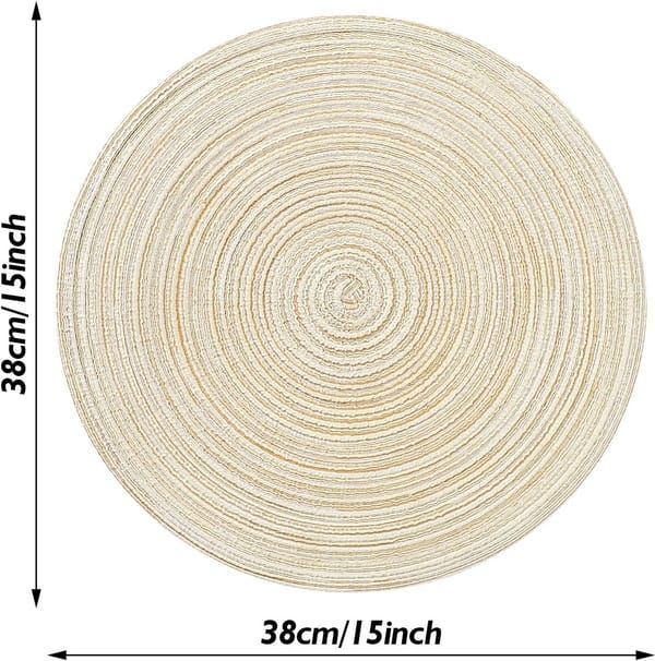 Round Woven Cotton Placemats 6 Pack, Beige Washable Braided Table Mats, 38cm Heat‑Resistant Circular Table Place Mats for Dining Table Kitchen Home Decor