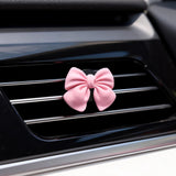 6 pcs Pink Bow Car Air Vent Clips Coquette Cute Girly Car Decor Accessories Interior Aesthetic Decorations Charm Stuff for Women Girl - Front View
