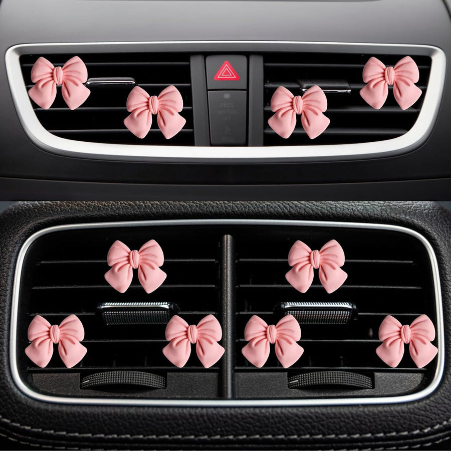 6 pcs Pink Bow Car Air Vent Clips Coquette Cute Girly Car Decor Accessories Interior Aesthetic Decorations Charm Stuff for Women Girl