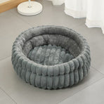 Milky White Plush Round Pet Bed with Removable Cushion, Size M, Thick Warm Dog & Cat Nest, Cosy Soft Indoor Sleeping Space for Small to Medium‑Sized Pets