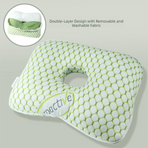 Green Ergonomic Ear Pillow with Hole for Side Sleepers, Ear Pain Relief Cushion, Washable Cover for Piercing & CNH