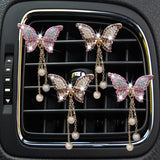 4 in 1 Bling Butterfly Aromatherapy Air Vent Clips, Diamond Pearl Pendant Butterfly Car Air Fresheners, Cute Car Decoration, Interior Decor
