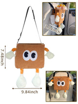 Car Cute 2 in 1 Trash Can with Tissue Holder Box Seat Back Bag Hanging over the Seat Organizer Plush Cartoon Animal Storage Garbage,Brown - Front View
