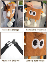 Car Cute 2 in 1 Trash Can with Tissue Holder Box Seat Back Bag Hanging over the Seat Organizer Plush Cartoon Animal Storage Garbage,Brown - Side View