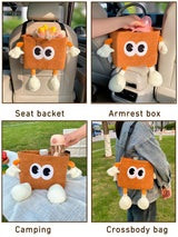 Car Cute 2 in 1 Trash Can with Tissue Holder Box Seat Back Bag Hanging over the Seat Organizer Plush Cartoon Animal Storage Garbage,Brown - Top-Down View