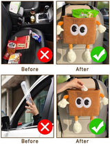 Car Cute 2 in 1 Trash Can with Tissue Holder Box Seat Back Bag Hanging over the Seat Organizer Plush Cartoon Animal Storage Garbage,Brown - 45-Degree Angle