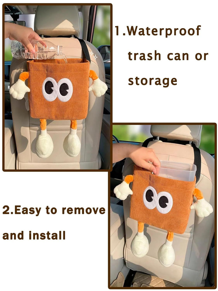 Car Cute 2 in 1 Trash Can with Tissue Holder Box Seat Back Bag Hanging over the Seat Organizer Plush Cartoon Animal Storage Garbage,Brown
