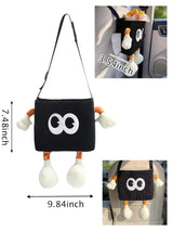 Car Cute 2 in 1 Trash Can with Tissue Holder Box Seat Back Bag Hanging over the Seat Organizer Plush Cartoon Animal Storage Garbage,Black - Front View