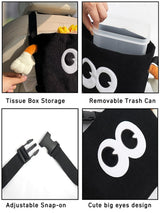 Car Cute 2 in 1 Trash Can with Tissue Holder Box Seat Back Bag Hanging over the Seat Organizer Plush Cartoon Animal Storage Garbage,Black