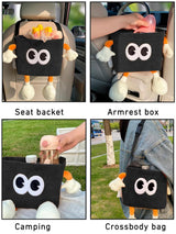 Car Cute 2 in 1 Trash Can with Tissue Holder Box Seat Back Bag Hanging over the Seat Organizer Plush Cartoon Animal Storage Garbage,Black - Top-Down View