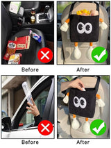 Car Cute 2 in 1 Trash Can with Tissue Holder Box Seat Back Bag Hanging over the Seat Organizer Plush Cartoon Animal Storage Garbage,Black