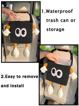 Car Cute 2 in 1 Trash Can with Tissue Holder Box Seat Back Bag Hanging over the Seat Organizer Plush Cartoon Animal Storage Garbage,Black - Rear View