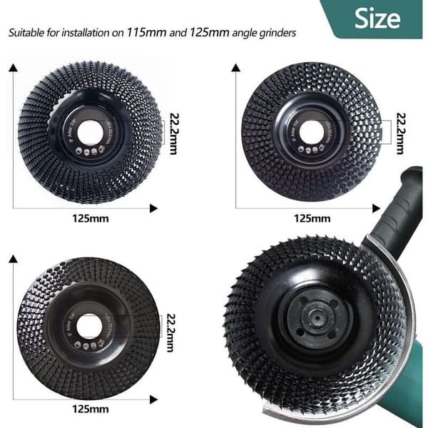 125mm Wood Carving Disc Set of 3, Angle Grinder Wheels for Wood Shaping, Grinding & Cutting, 7/8‑Inch Arbor Bore