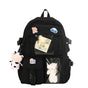 K‑Style Kids Backpack with Cute Accessories, 43×31cm Large Capacity School Backpack, Black Casual Daypack for Children & Teenagers