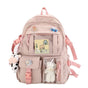 K‑Style Kids Backpack with Cute Accessories, 43×31cm Large Capacity School Backpack, Pink Casual Daypack for Children & Teenagers